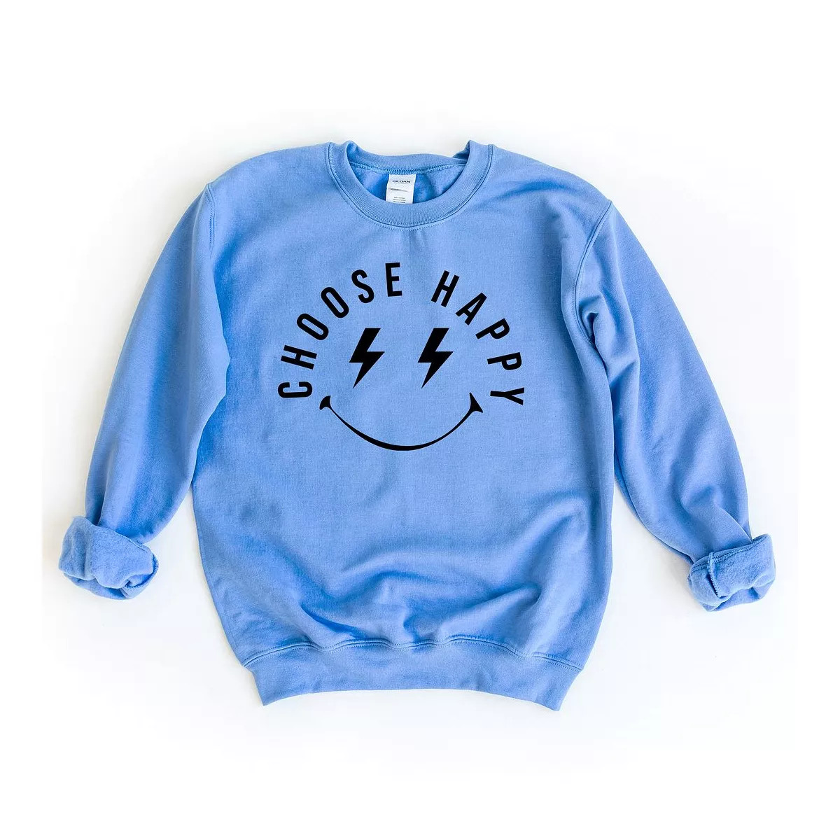 Simply Sage Market Women's Graphic Sweatshirt Choose Happy Lightning Eyes - S - Carolina Blue | Target