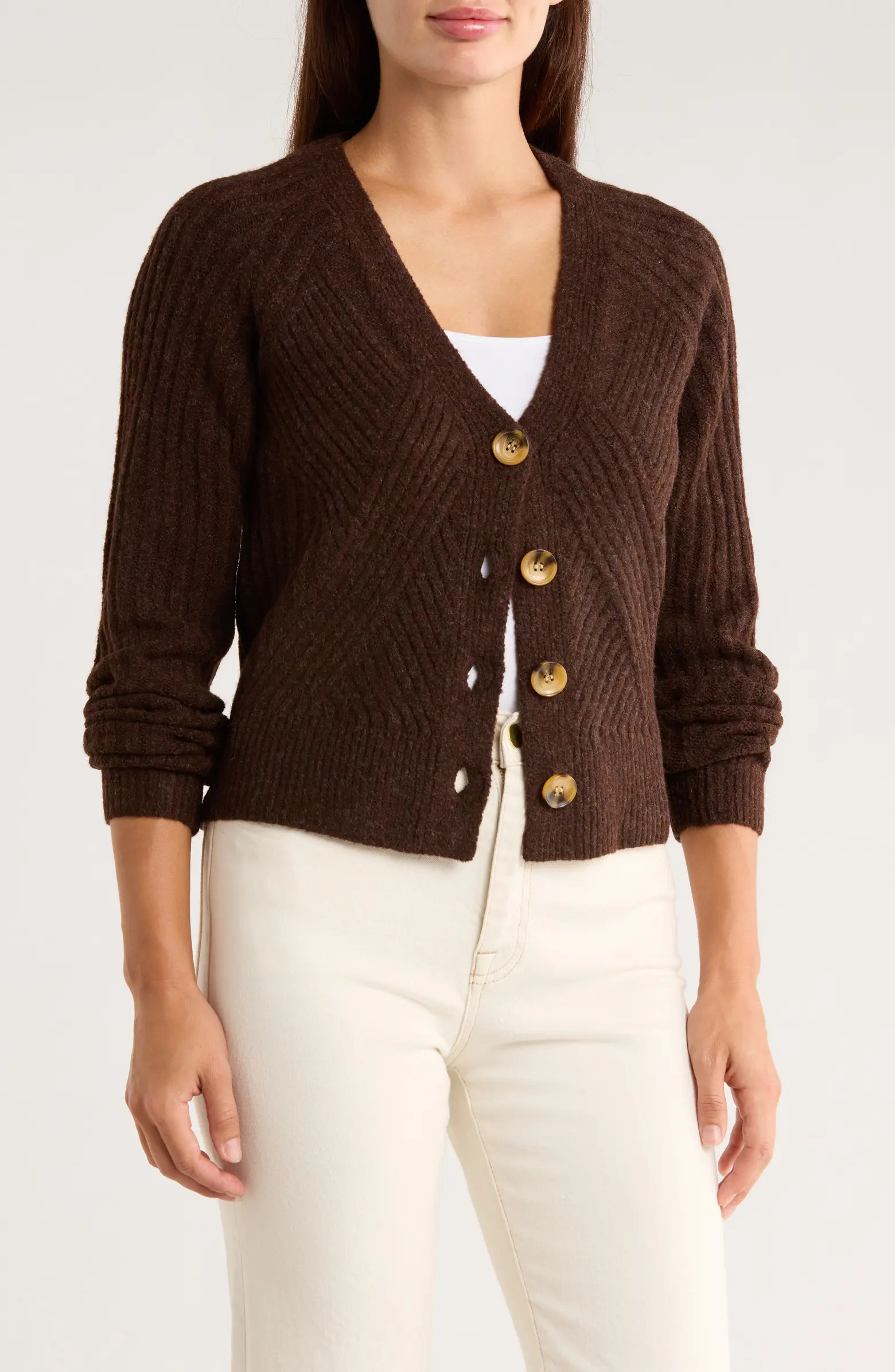 V-Neck Button Front Crop Cardigan | Nordstrom Rack