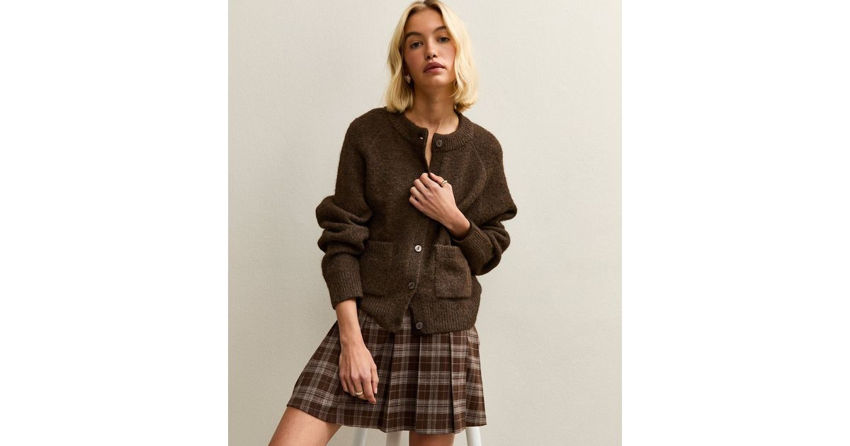 Dark Brown Double Pocket Textured Knit Cardigan | New Look | New Look (UK)