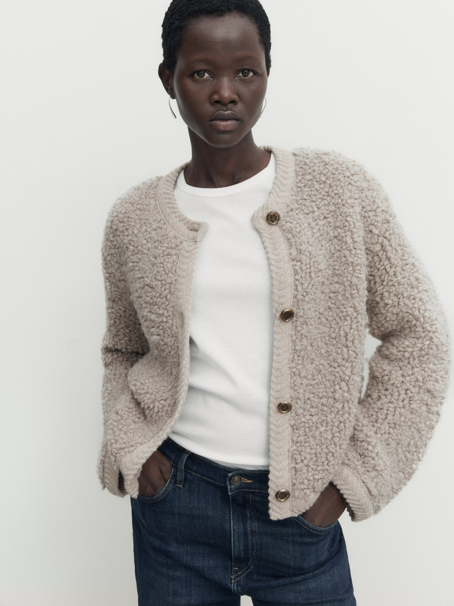 Bouclé knit cardigan with buttons | Massimo Dutti US