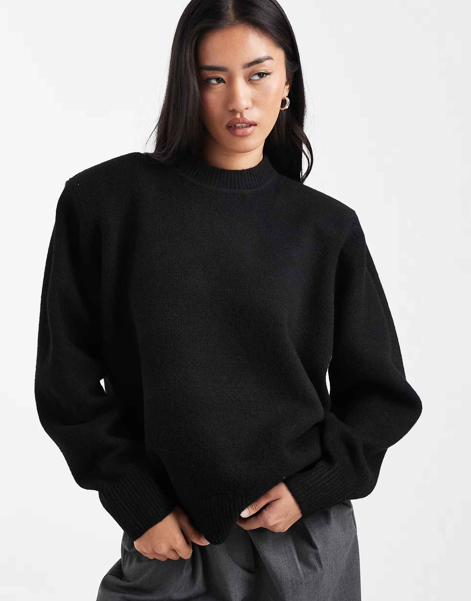 ASOS DESIGN drop shoulder pad longline jumper in black | ASOS (Global)