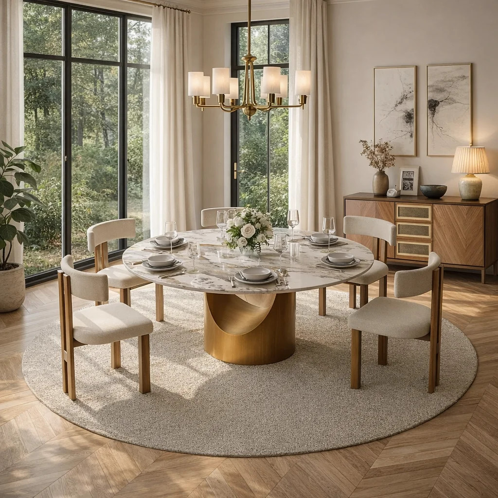 Modern Sintered Stone Round Dining Table With Pedestal Base | Wayfair North America