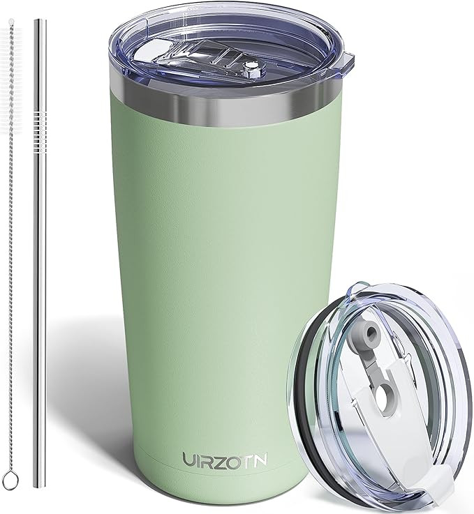 Travel Coffee Tumbler 20oz, Leakproof Travel Coffee Mug with Dual Lids and Straw, Stainless Steel... | Amazon (US)