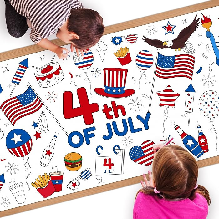 Childom 1 Pack Fourth of July Coloring Tablecloth for Kids,4th of July Crafts for Kids 30"x72" Gi... | Amazon (US)