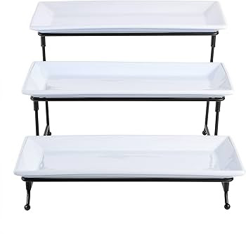 Gibson Home Gracious Dining Dinnerware, 3-Tier Rectangle Plate Set with Metal Stand, White | Amazon (US)