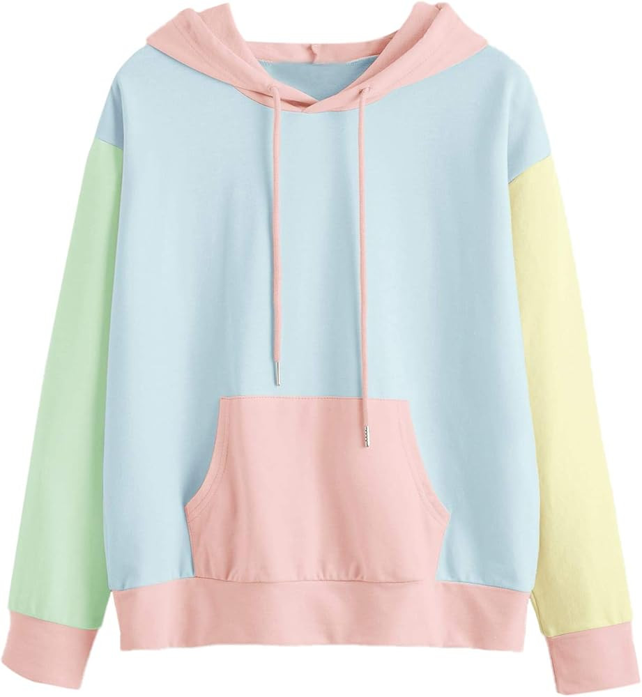 SweatyRocks Women's Causal Long Sleeve Color Block Hoodie Sweatshirt with Pocket | Amazon (US)