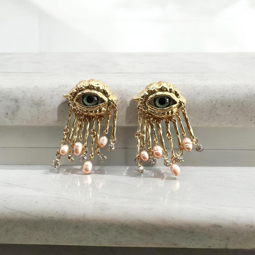 Premium Gold Evil Eye Statement Earrings - Evil Eye Earrings - Gifts for Her - Etsy UK | Etsy (US)