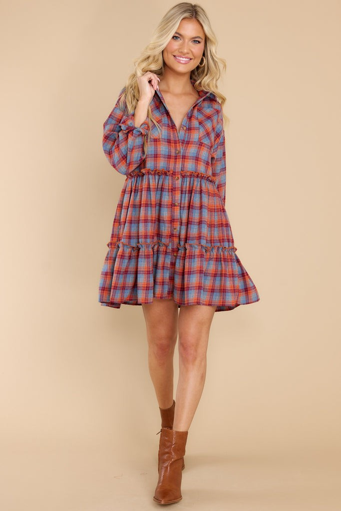 Like A Book Dusty Blue Multi Plaid Dress | Red Dress 