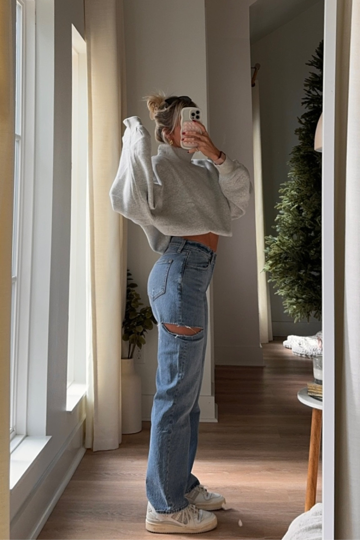 Jeans are Abercrombie but not currently seeing the ripped one on the site! Sized up a few sizes in sweatshirt 

#LTKsalealert #LTKfindsunder100 #LTKstyletip