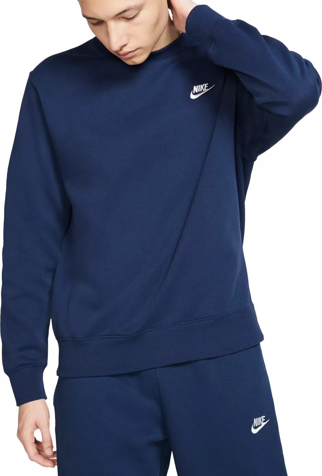 Nike Men's Sportswear Club Fleece Crewneck Sweatshirt, Medium, Midnight Navy/White | DICK'S Sporting Goods