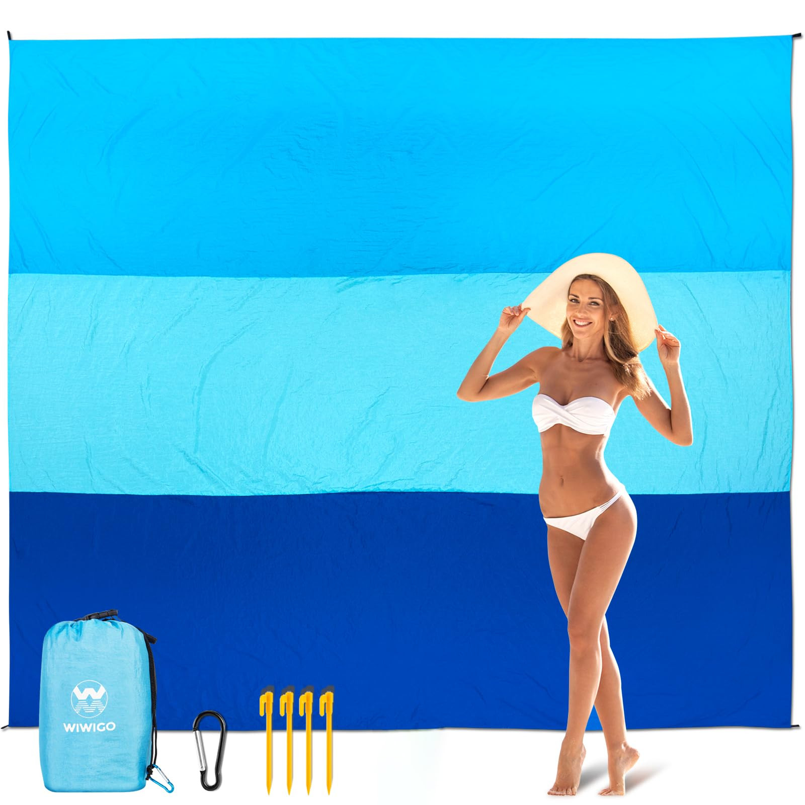 WIWIGO Beach Blanket Sandproof Extra Large Beach Mat Adults Waterproof Quick Drying Sand Free Mat Made By Premium Polyester with 4 Stakes & 4 Corner Pockets for Outdoor Travel Camping Hiking | Amazon (US)