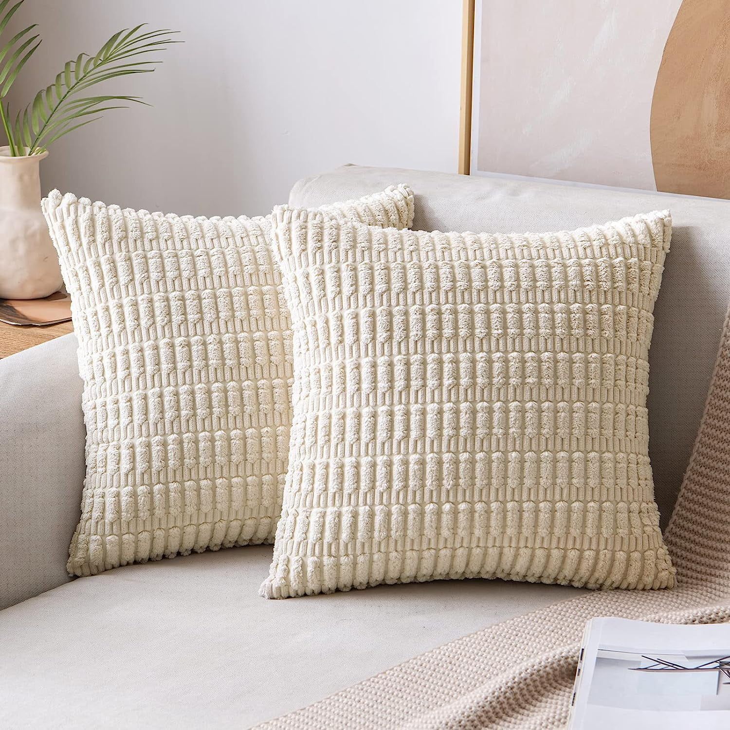 IMMEKEY 2 Pcs Corduroy Decorative Throw Pillow Covers 18x18 Inch Soft Boho Striped Pillow Case Mo... | Walmart (US)