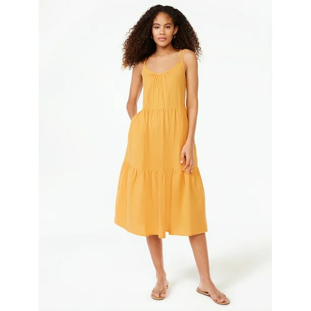 Free AssemblyFree Assembly Women’s Sleeveless Double Strap Cross Back Tiered Midi Dress, Sizes ... | Walmart (US)