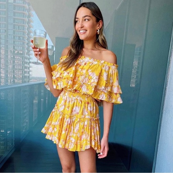 MISA Luella Dress in Yellow Washed Wildflower Floral Mini Dress Size Small | Poshmark