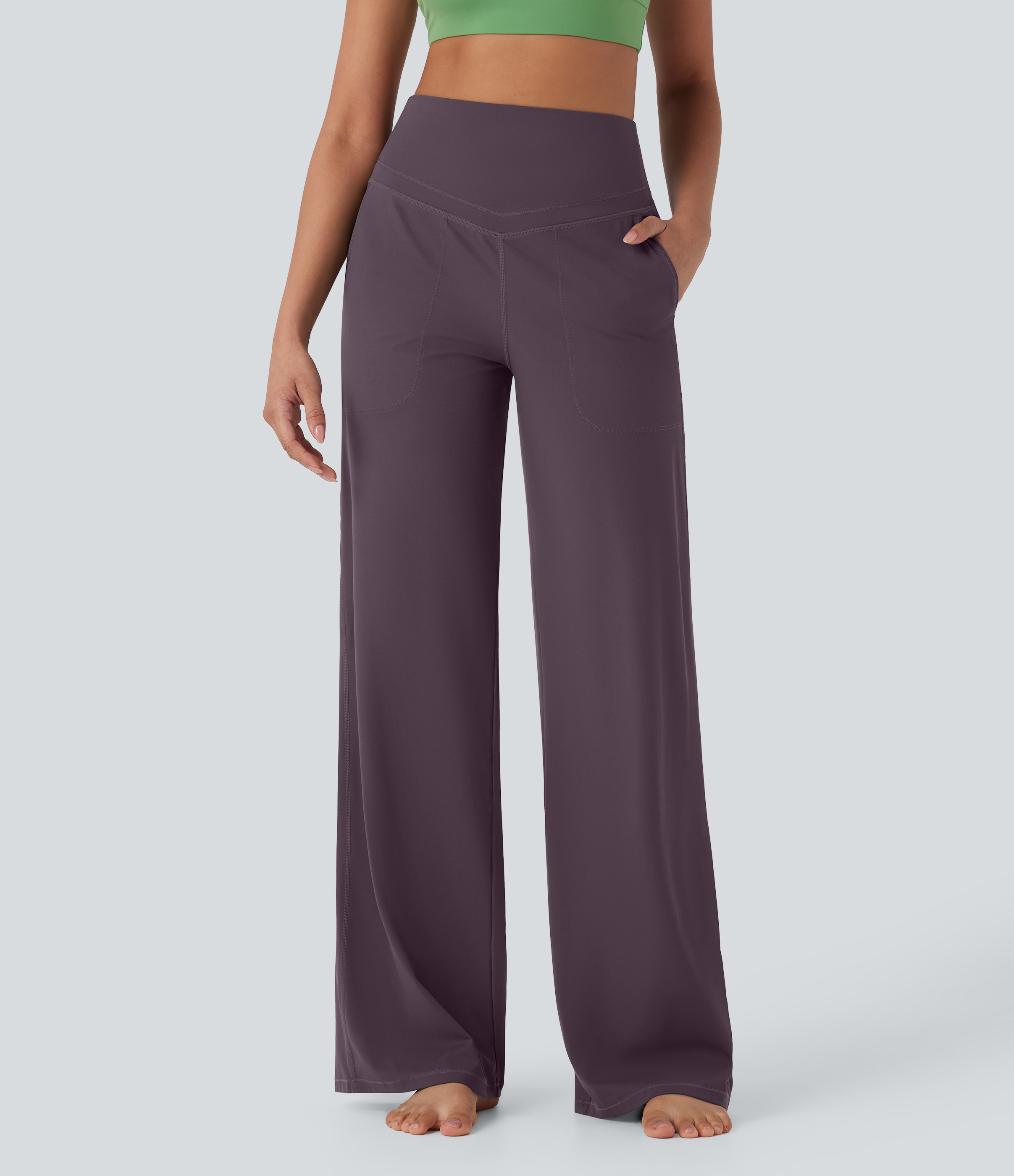 Halara Halara UltraSculpt™ SoCinched High Waisted Tummy Control Straight Leg Yoga Pants with Pockets - Night's Purple - XS(regular) | HALARA