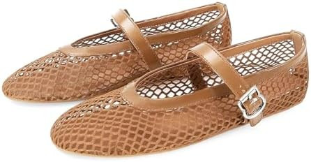 MICIFA Women's Mesh Ballet Flats Fishnet Ballerina Flats Buckle Strap Mary Jane Causal Daily Dres... | Amazon (US)