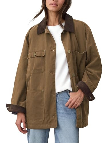 GTLIAE Womens Utility Barn Jackets Oversized Vintage Corduroy Collar Coat | Amazon (US)