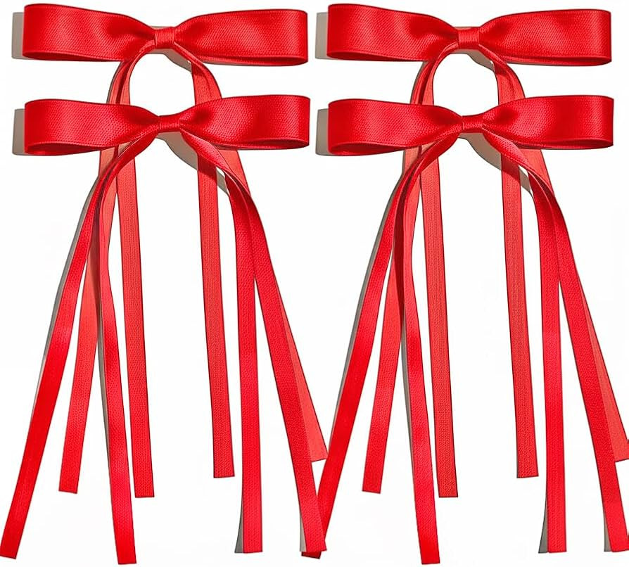 Ayesha Red Hair Bows Clips Coquette Ribbon Bowknot with Long Tail Princess Hair Bows French Barre... | Amazon (US)