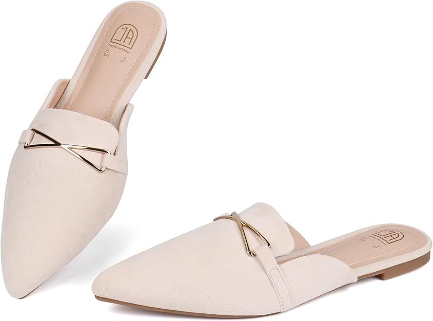 JABASIC Women Mule Flats Backless Loafer Pointed Slip On Mule Slides Shoes | Amazon (US)