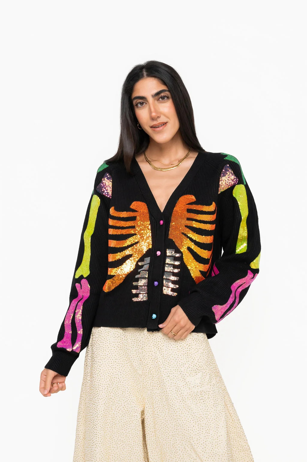 Black Multi Sequin Skeleton Cardigan | Queen of Sparkles