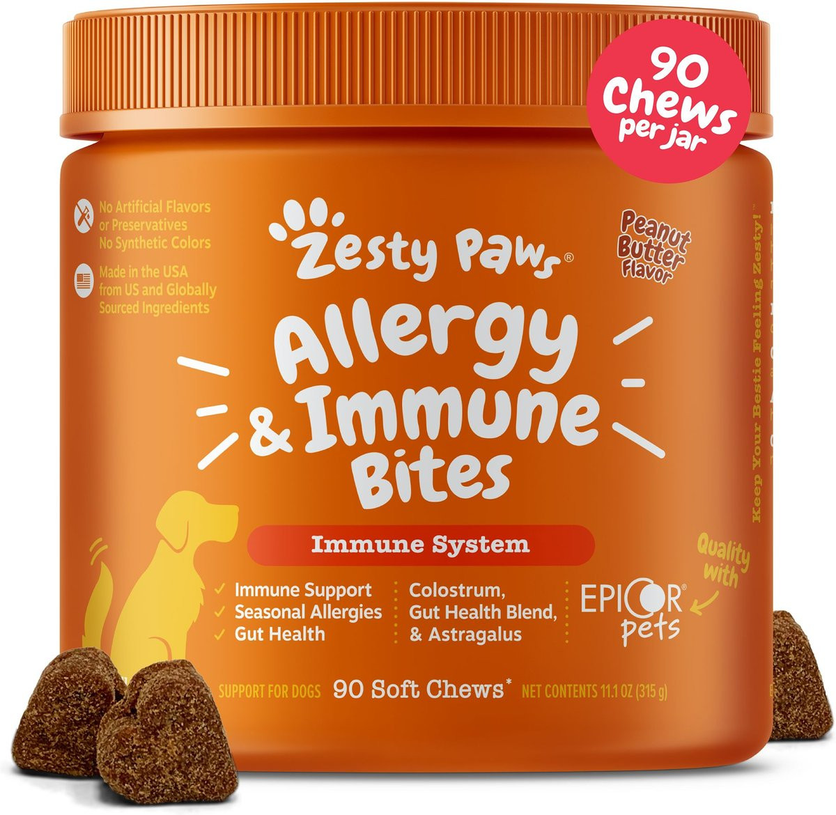 Zesty Paws Allergy & Immune Bites Peanut Butter Flavored Soft Chews Allergies, Immune, & Gut Supp... | Chewy.com