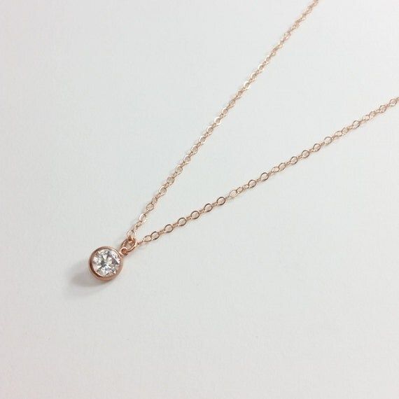 Choker necklace, minimal delicate necklace, dainty necklace, CZ Solitaire Necklace, CZ Diamond Charm | Etsy (US)