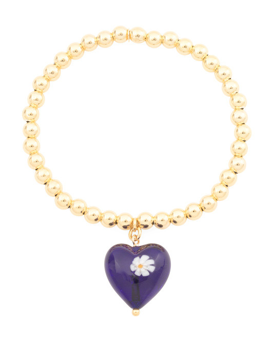 Made In Italy Sterling Silver Murano Heart Beaded Bracelet | TJ Maxx
