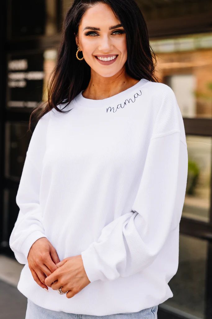 Mama White Corded Embroidered Sweatshirt | The Mint Julep Boutique