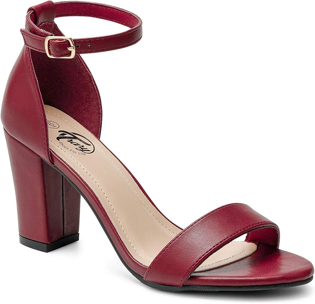 Trary Women's Ankle Strap and Adjustable Buckle Chunky Pump Heel Sandals | Amazon (US)