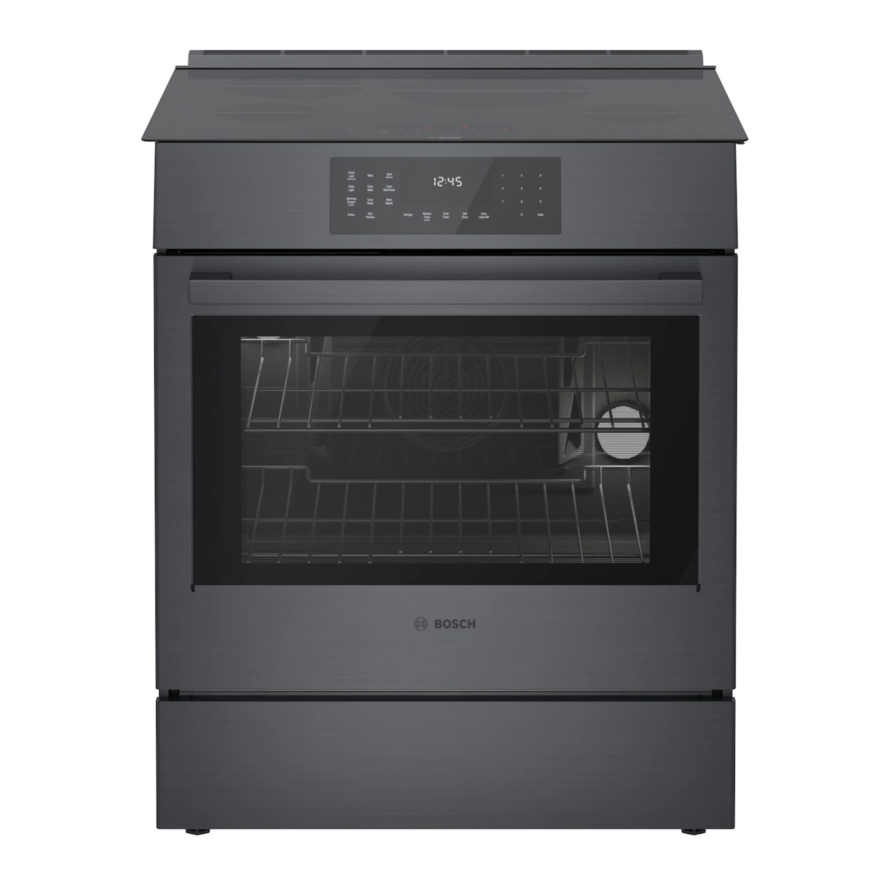 Bosch 800 Series 30-in 4 burners 4.6-cu ft , Convection Oven Slide-In Single Induction Range ( Black Stainless Steel ) | HII8047U | Lowe's