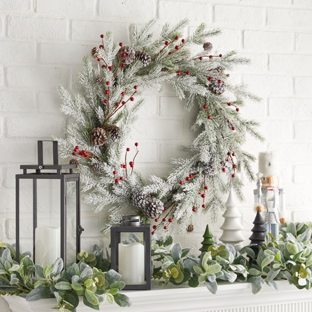 Holiday Time Frosted Christmas Wreath, 28 Inch - Walmart.com | Walmart (US)