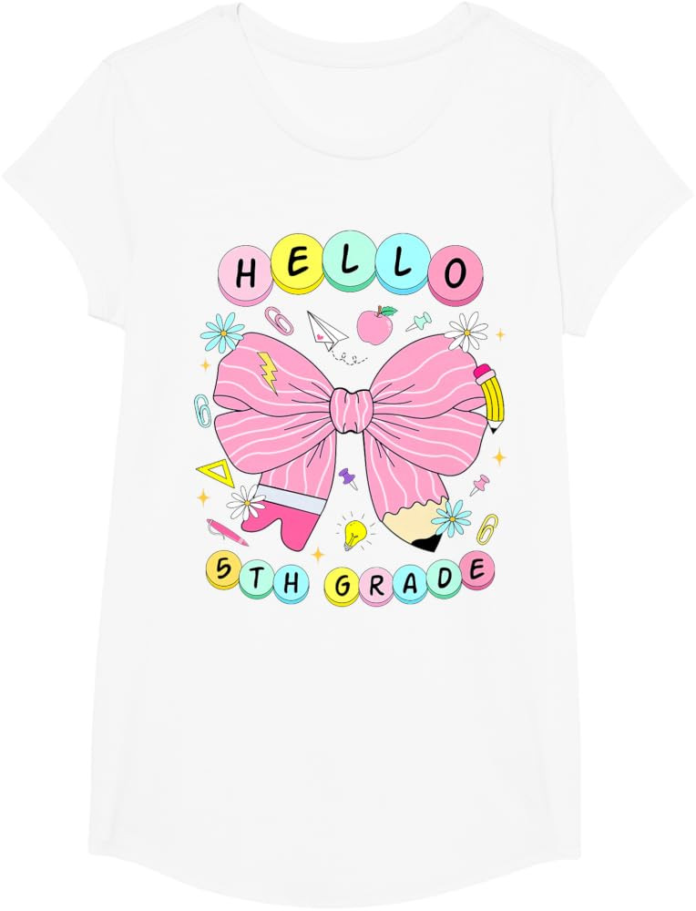 Hello Fifth Grade Coquette Bow 5th grade Back To School Girl T-Shirt | Amazon (US)