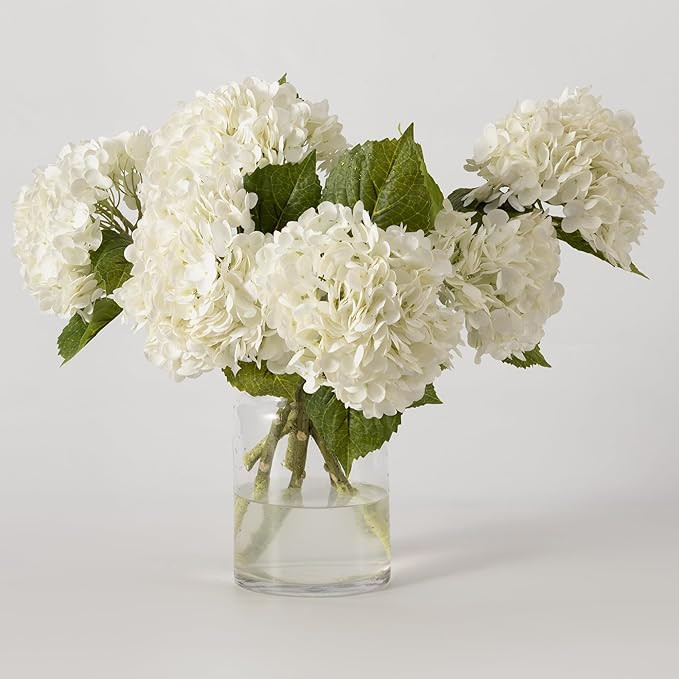 Clycaloor 6 Pcs White Hydrangea Flowers Bouquets - Silk Hydrangea Stems for Home Wedding Party Ta... | Amazon (US)