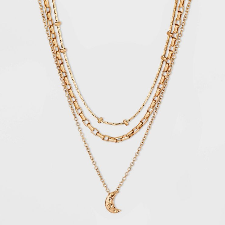 Moon Charm Layered Chain Necklace - Universal Thread™ Gold | Target