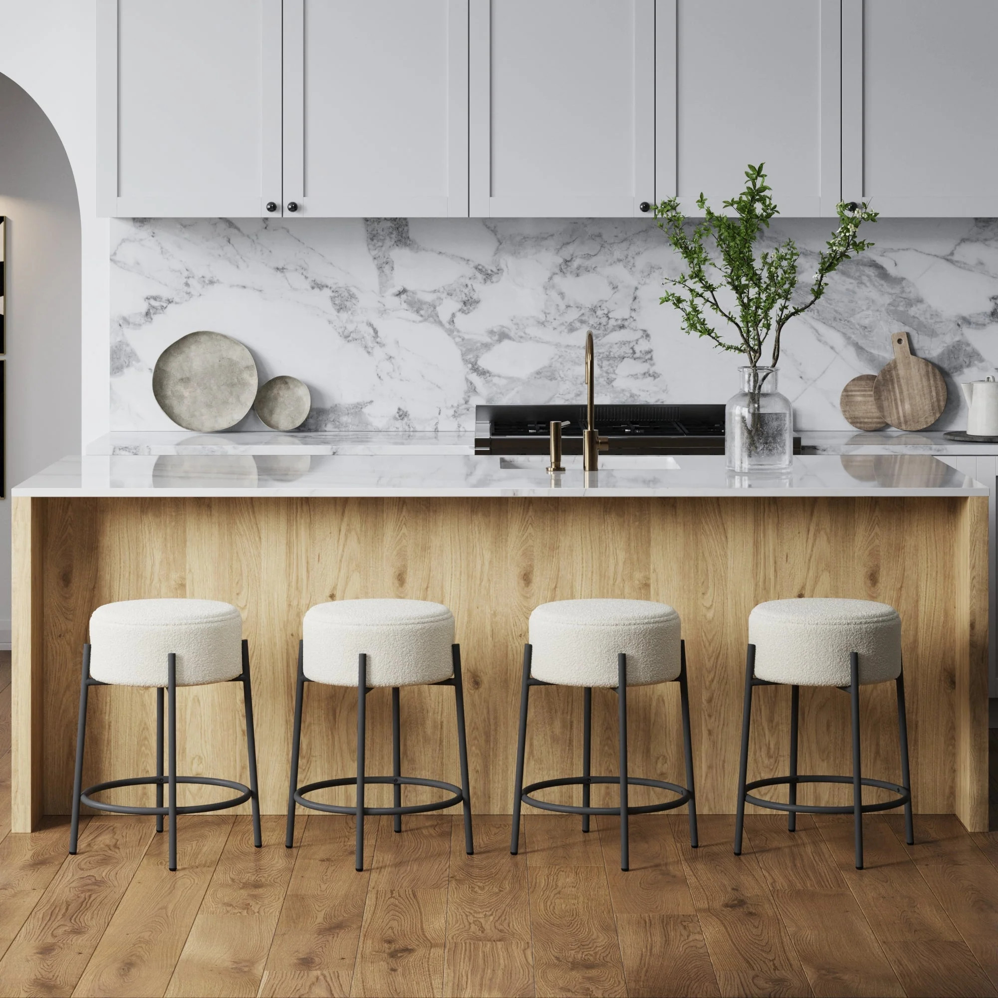 Set of 4 Boucle Backless Counter Bar Stools | Nathan James