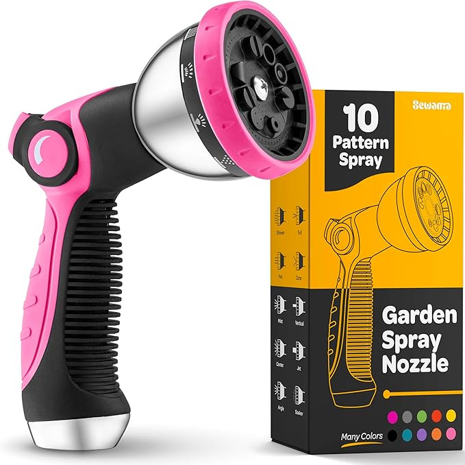 Hose Nozzle [Pink] Heavy Duty Hose Sprayer With 10 Adjustable Watering Patterns. Thumb Control De... | Amazon (US)