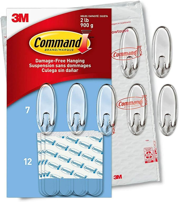 Command Clear Medium Hooks, 7 Hooks, 12 Strips - Easy to Open Packaging, Organize Damage-Free | Amazon (US)