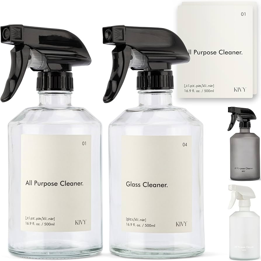 KIVY Glass Spray Bottles for Cleaning + Labels - 2x 16oz Empty Spray Bottles for Cleaning & Plant... | Amazon (US)