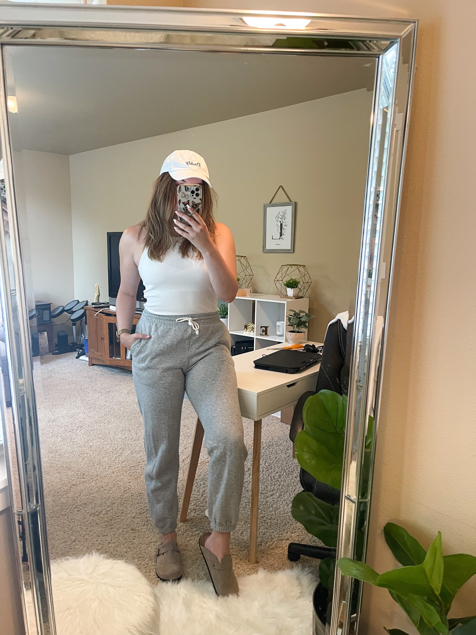 Ultra casual outfit of the day. Featuring grey sweatpants and boston clog lookalikes 

I’m wearing a M tank and pants and size 9 shoes

#LTKunder100 #LTKSeasonal #LTKshoecrush