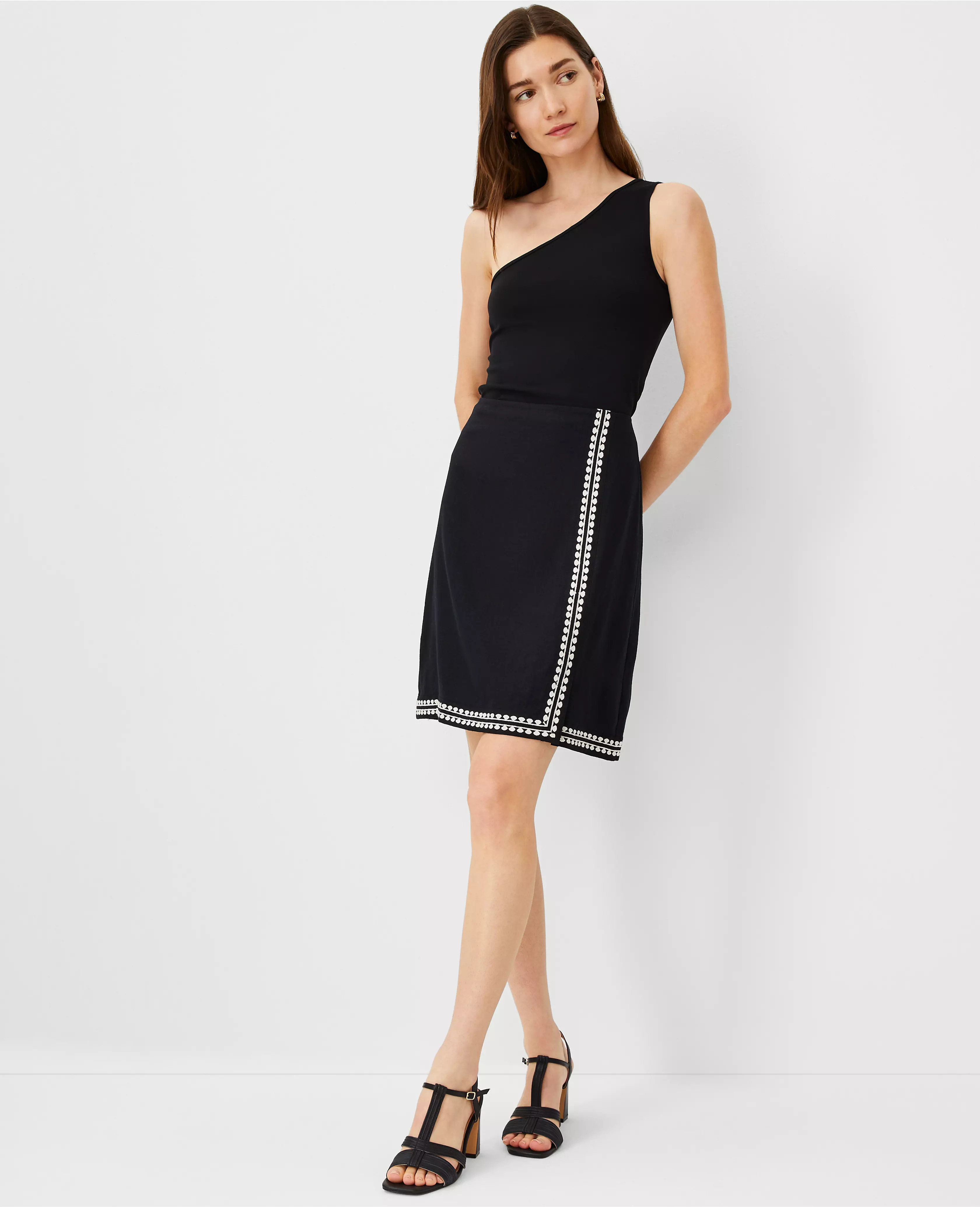 Embroidered Linen Blend A-Line Skirt | Ann Taylor