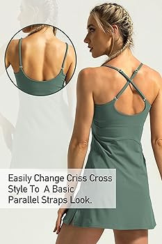 GYM RAINBOW Women's Built-in Bra Workout Dress Adjustable Straps Exercise Tennis Dress with Biker... | Amazon (US)