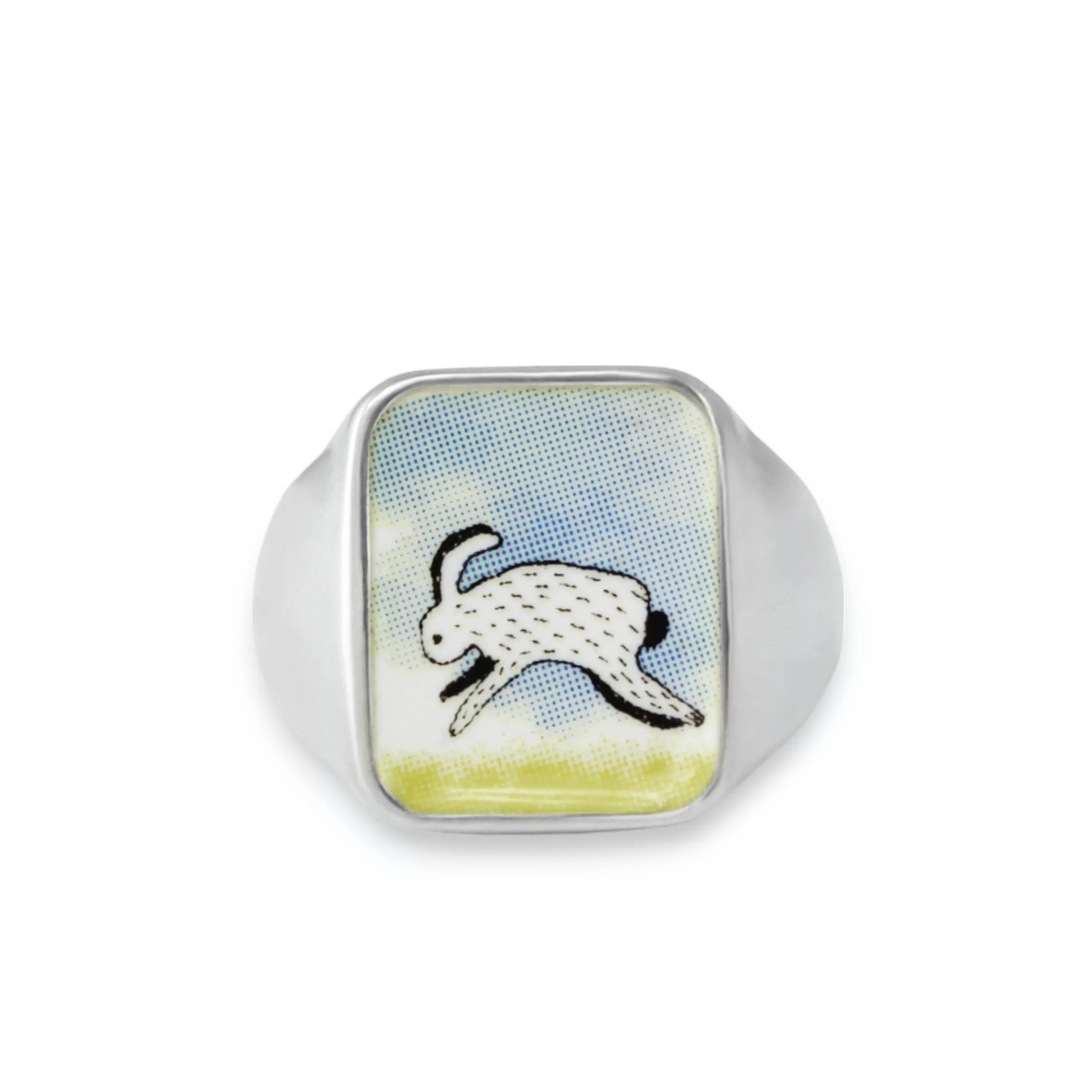 Rabbit Signet Ring: Vitreous Enamel Sterling Silver Field Bunny | Etsy (Global)