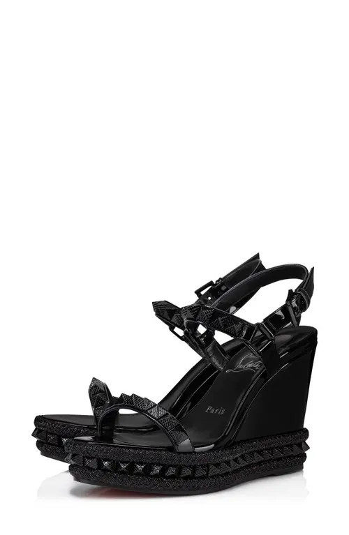 Christian Louboutin Pyraclou Wedge Sandal in Black/Lin Black at Nordstrom, Size 6Us | Nordstrom