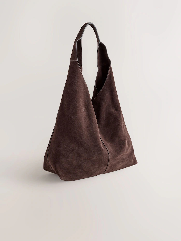 Chocolate Brown Suede Leather Slouchy Shoulder Bag | Next US
