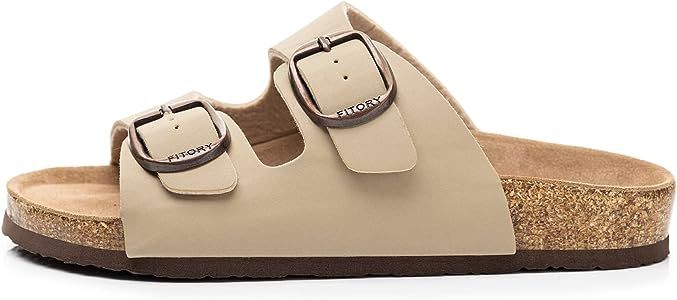 FITORY Womens Flat Sandals with Cork Footbed, Open Toe Slides Adjustable Slip On Slippers for Sum... | Amazon (US)