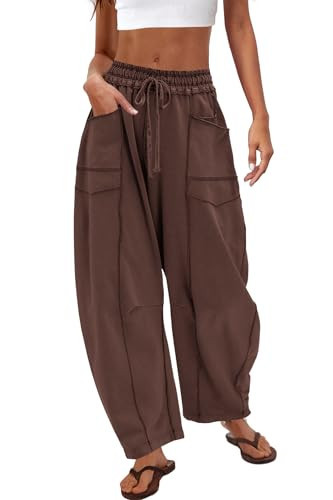 Nirovien Womens Barrel Sweatpants Baggy Wide Leg Lounge Pants(Brown,XS) | Amazon (US)