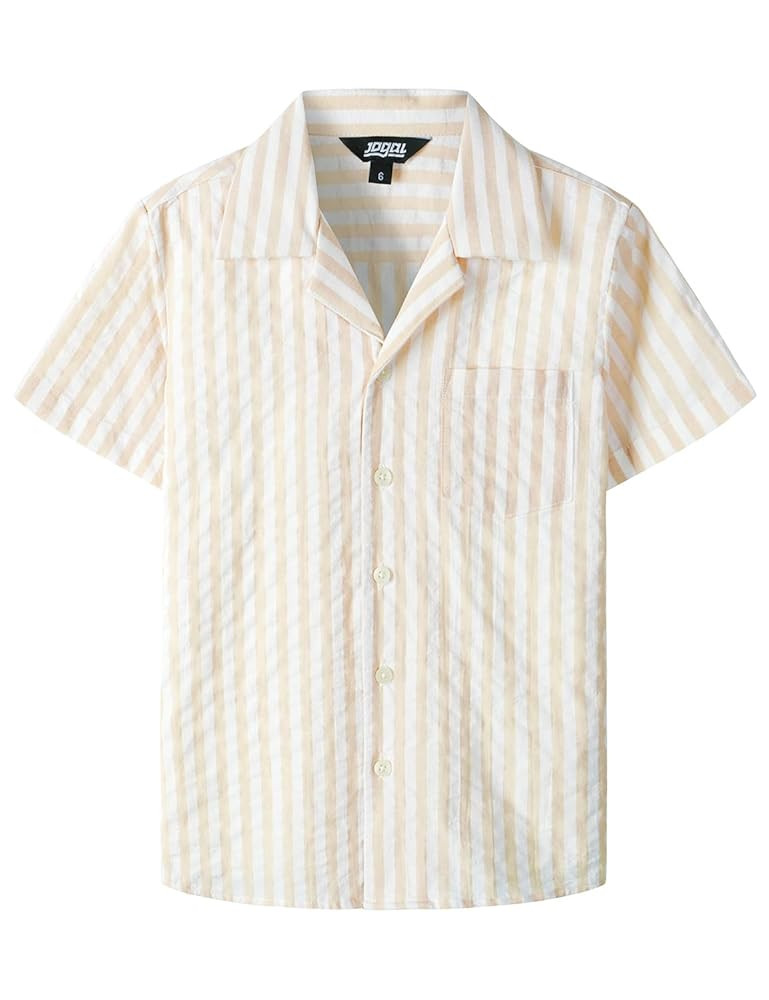 JOGAL Big Boys Cuban Collar Button Down Shirt Short Sleeve Casual Hawaiian Shirt Summer Beach Str... | Amazon (US)
