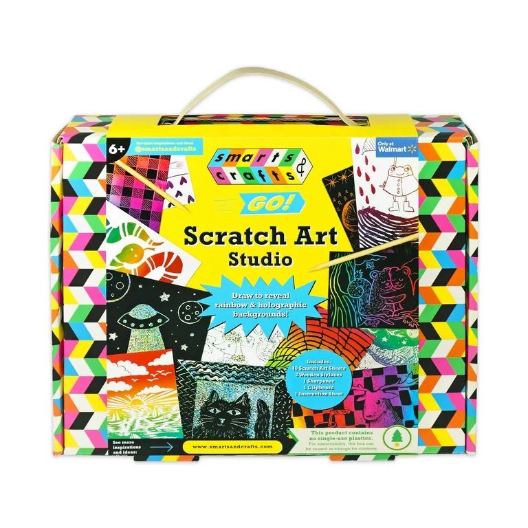 Smarts & Crafts Go: Scratch Art Studio, Gender Neutral Kids Activity Kit, 53 Pieces, Child Ages 6... | Walmart (US)