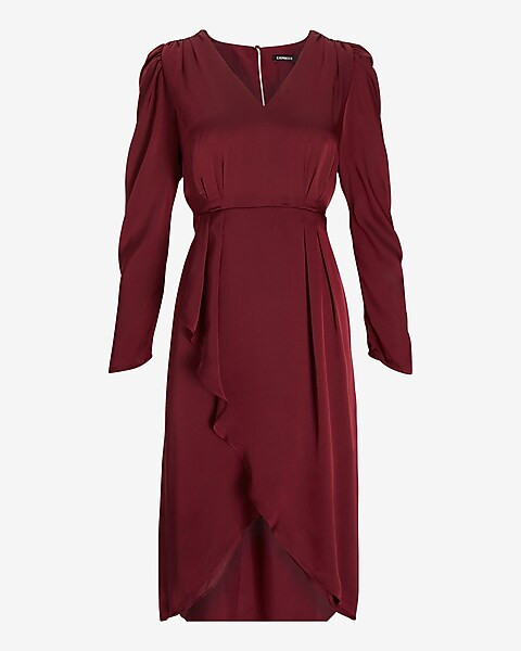 Satin Puff Shoulder Midi Dress | Express