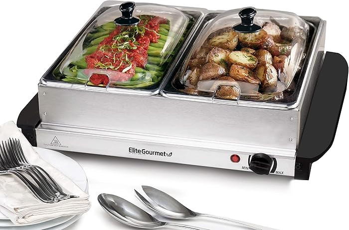 Elite Gourmet EWM-6122 Dual 2 x 2.5 Qt. Trays, Buffet Server, Food Warmer Temperature Control, Cl... | Amazon (US)
